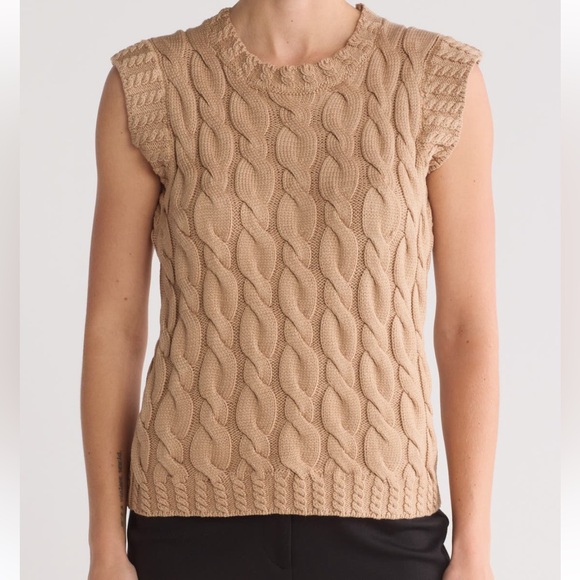 ELIE TAHARI NWT Cap Sleeve Crewneck Chunky Cable Knit Sage Green Sweater medium - Picture 3 of 13